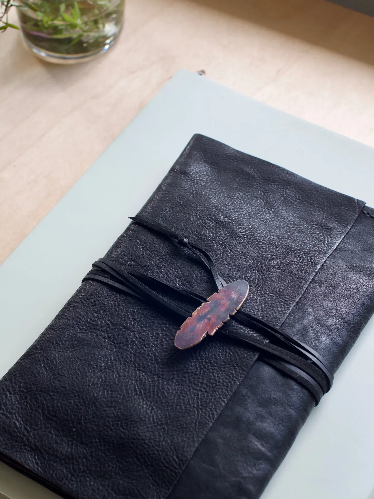 Leather Pochette with Shibuishi Jewel  Oval