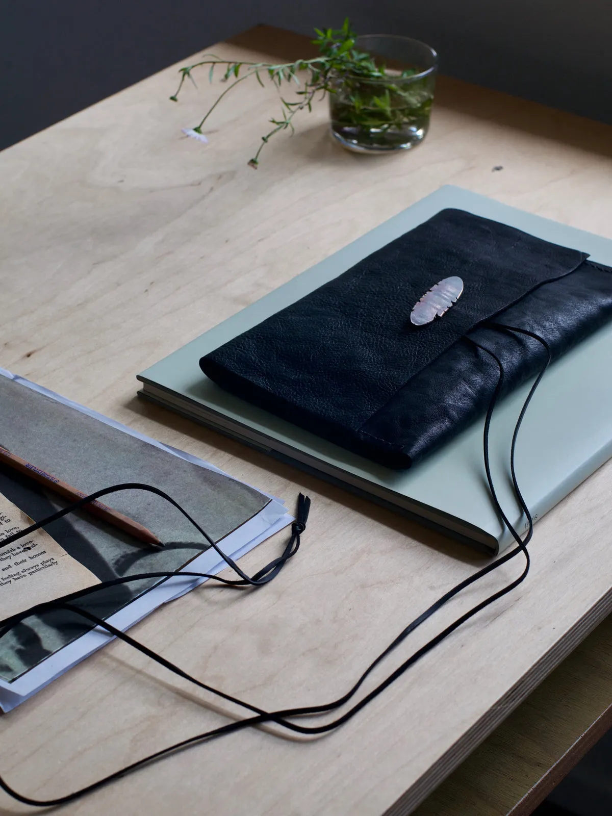 Leather Pochette with Shibuishi Jewel  Oval