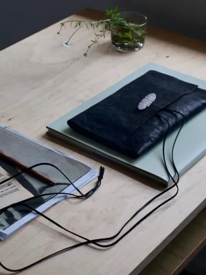 Leather Pochette with Shibuishi Jewel  Oval