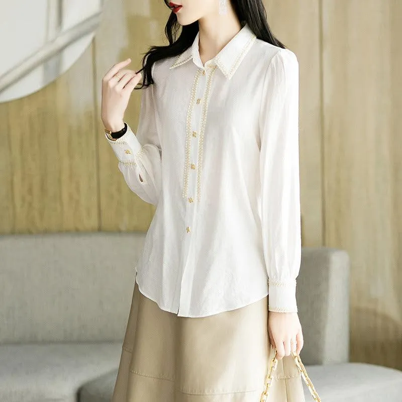New Spring Style Small Fragrant Cotton Shirt Long Sleeve Lapel
